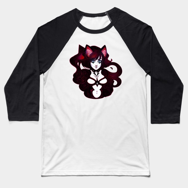 Goth Catgirl Baseball T-Shirt by Monster Girl Express